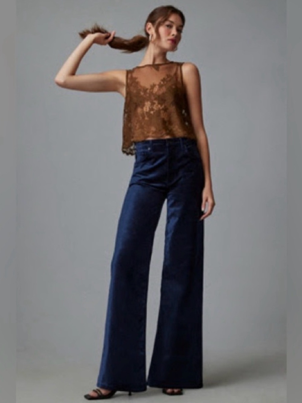 Citizens of Humanity Paloma Baggy Wide Leg Velvet Pants Women 27 Royal Navy NWT